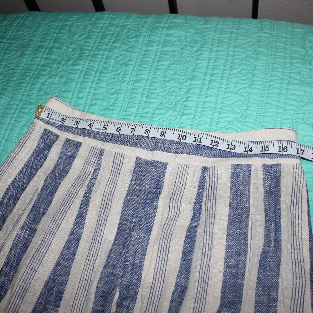 Alice & Olivia Womens Linen Blend High Waist Shorts Blue Striped Size 14 NWT - Picture 7 of 9